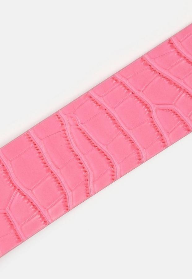Pink Pink Mock Croc Faux Leather Snake Detail Belt, A101_60007, large image number 3