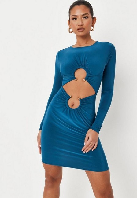 Missguided - Blue Slinky Ring Detail Cut Out Mini Dress