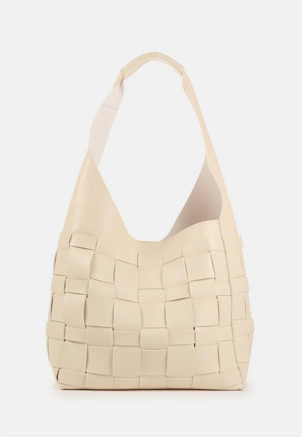 White Cream Woven Shoulder Bag, , large image number 0