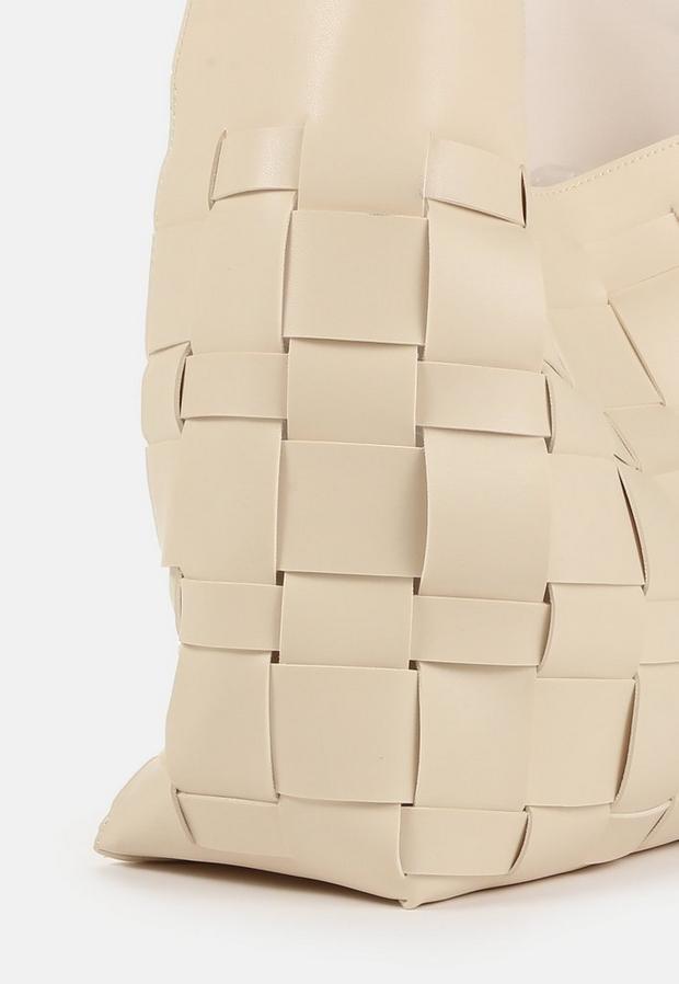 White Cream Woven Shoulder Bag, , large image number 3