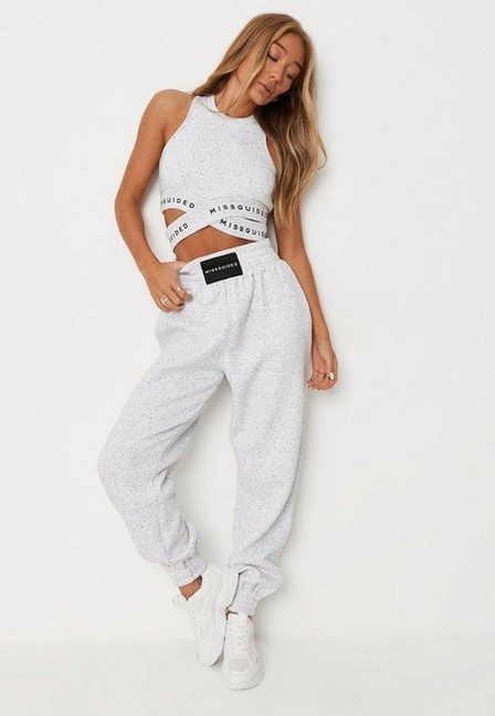 Missguided - White Marl Missguided Fleeceback Oversized 90's Joggers