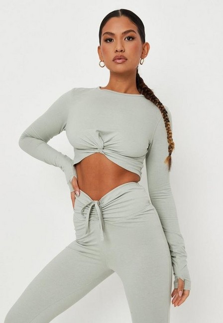 Missguided - Green Carli Bybel X Missguided Twist Front Crop Top, Women