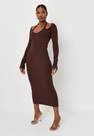 Missguided - Brown Carli Bybel X Missguided Rib Cut Out Shoulder Midi Dress, Women