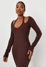 Missguided - Brown Carli Bybel X Missguided Rib Cut Out Shoulder Midi Dress, Women