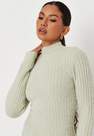 Missguided - Green Carli Bybel X Missguided Fluffy Knit High Neck Long Sleeve Mini Dress, Women