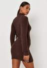 Missguided - Brown Carli Bybel X Missguided Fluffy Knit High Neck Long Sleeve Mini Dress, Women
