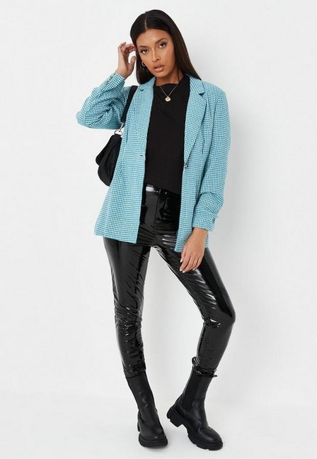 Missguided - Blue Blue Houndstooth Boucle Tailored Blazer