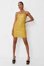 Missguided - Yellow Faux Leather Square Neck Cross Back Mini Dress, Women