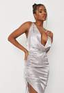 Missguided - Silver Carli Bybel X Missguided Satin Extreme Cowl Ruched Midi Dress, Women