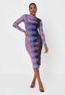 Missguided - Purple Carli Bybel X Missguided Contrast Print Semi Sheer Mesh High Neck Midi Dress, Women