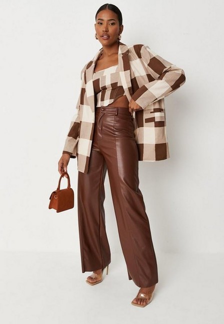 Missguided - Brown Check Corset Top, Women