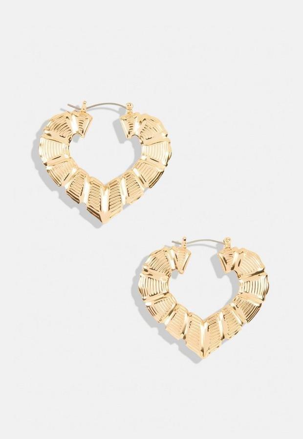 Gold Gold Look Heart Creole Hoop Earrings, , large image number 1