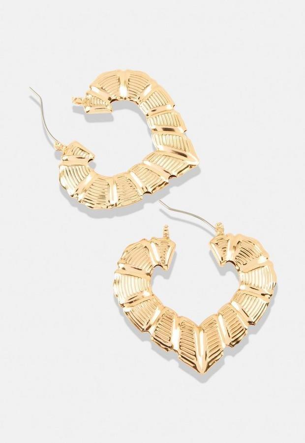 Gold Gold Look Heart Creole Hoop Earrings, , large image number 2