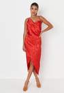 Missguided - Red Embossed Satin Asymmetric Drape Midi Dress