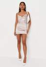 Missguided - Champagne Satin Cowl Neck Ruched Mini Dress, Women