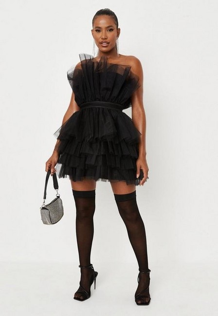 Missguided - Black Tulle Ruffle Bandeau Mini Dress