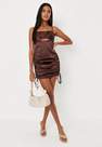Missguided - Chocolate Satin Ruched Cut Out Strappy Mini Dress, Women