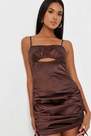 Missguided - Chocolate Satin Ruched Cut Out Strappy Mini Dress, Women