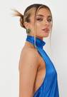 Missguided - Cobalt Blue High Neck Satin Textured Swing Mini Dress, Women