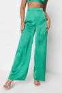 Missguided - Green Co Ord Satin Wide Leg Trousers, Women
