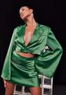 Missguided - Green Satin Flare Sleeve Cropped Blazer, Women