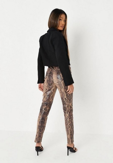 Missguided - Brown Snake Print Faux Leather Slim Leg Trousers
