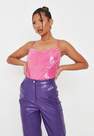 Missguided - Pink Sequin Cross Back Cami Top