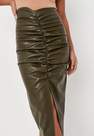 Missguided - Khaki Faux Leather Ruched Low Waist Midi Skirt