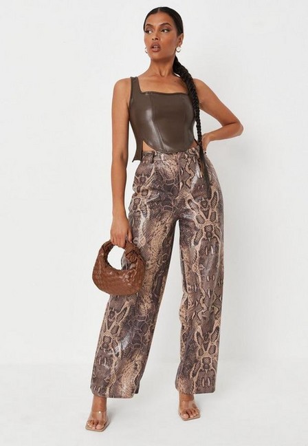 Missguided - Brown Chocolate Faux Leather Scoop Neck Corset Top