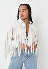 Missguided - White White Fringe Detail Cropped Faux Leather Jacket