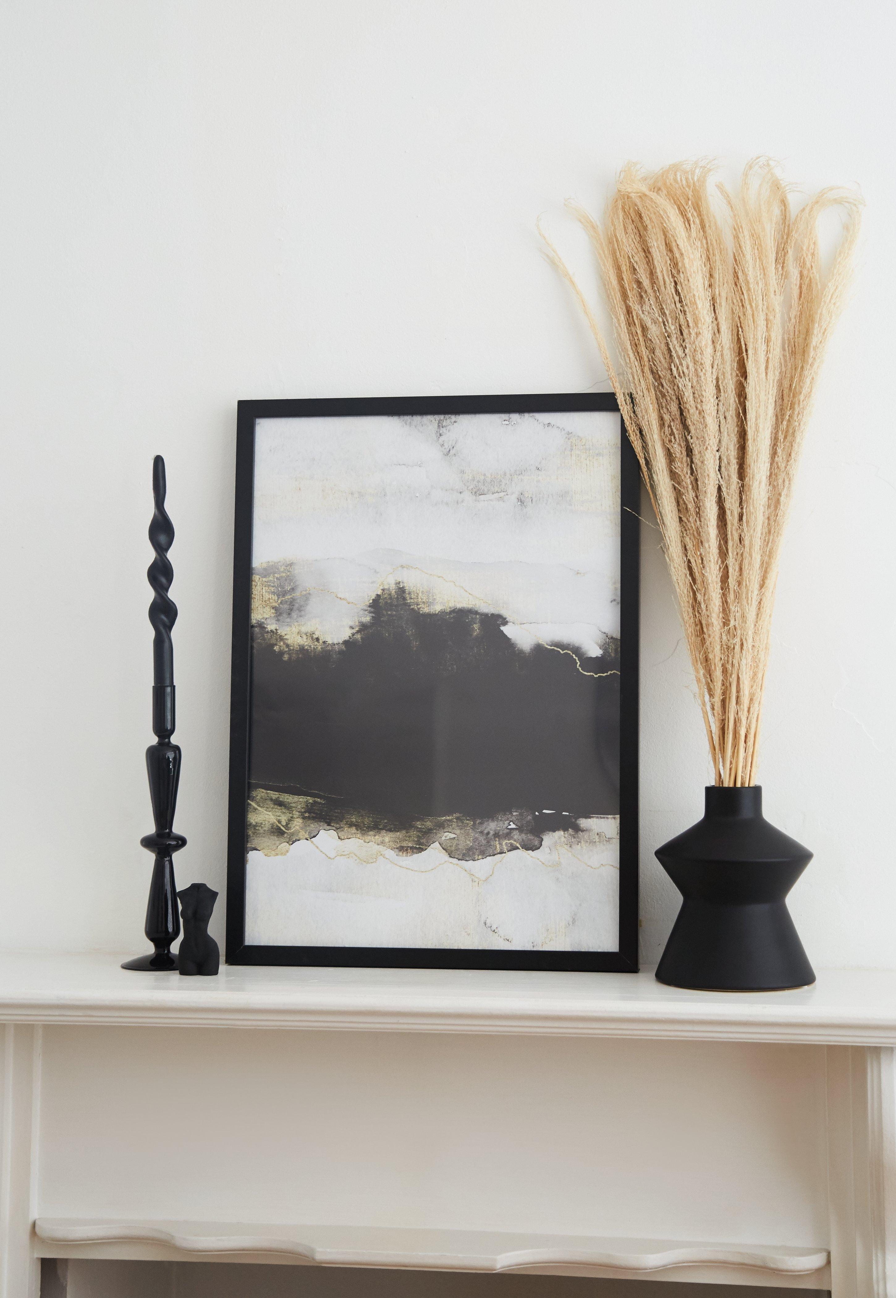 Black Water Colour Marble Poster Print A3, , large image number 0