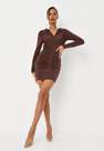 Missguided - Chocolate Slinky Ruched Shirt Dress