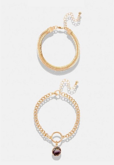 Missguided - Brown Gold Look Stone Drop Chain Bracelet