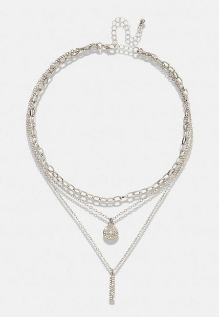 Missguided - Silver Look Rhinestone Disc And Stick Layered Necklace