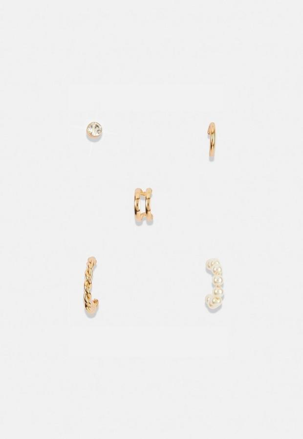 Cream Gold Look Huggie Cuff And Stud Earrings 5 Pack, , large image number 0