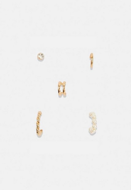 Missguided - Cream Gold Look Huggie Cuff And Stud Earrings 5 Pack