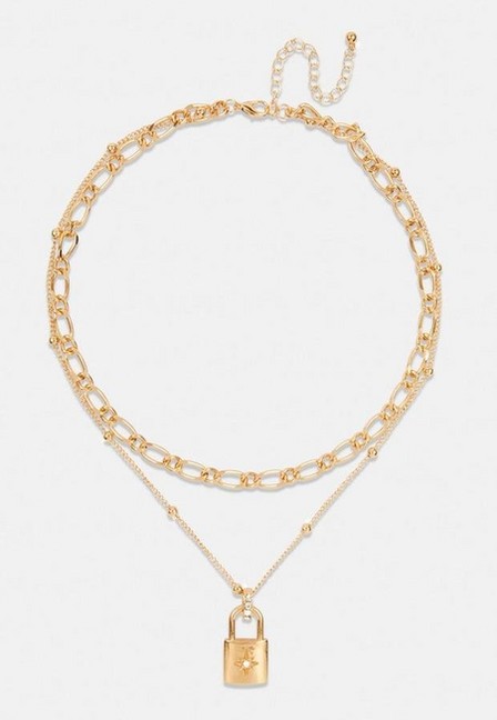 Missguided - Gold Gold Look Rhinestone Star Padlock Chain Necklace