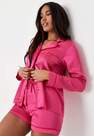 Missguided - Pink Missguided Contrast Piping Satin Shirt And Shorts Pyjama Set