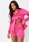 Missguided - Pink Missguided Contrast Piping Satin Shirt And Shorts Pyjama Set