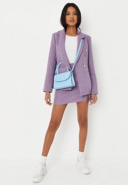 Missguided - Lilac Co Ord Boucle Double Breasted Blazer
