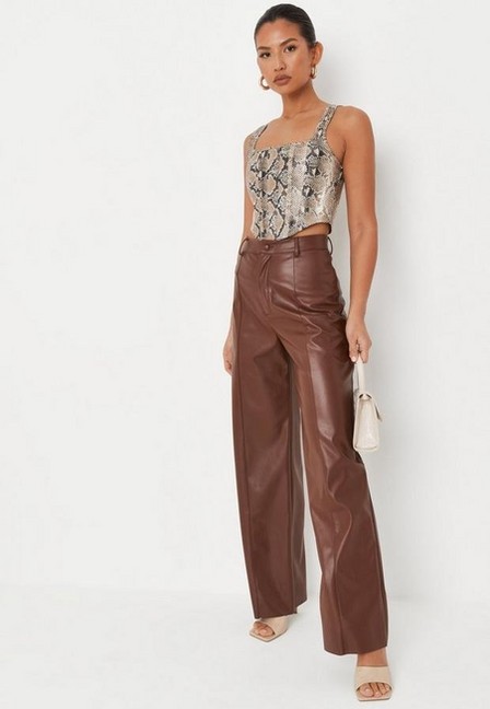 Missguided - Brown Snake Print Faux Leather Corset Top