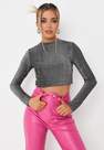 Missguided - Silver Silver Glitter High Neck Crop Top
