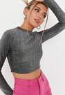 Missguided - Silver Silver Glitter High Neck Crop Top