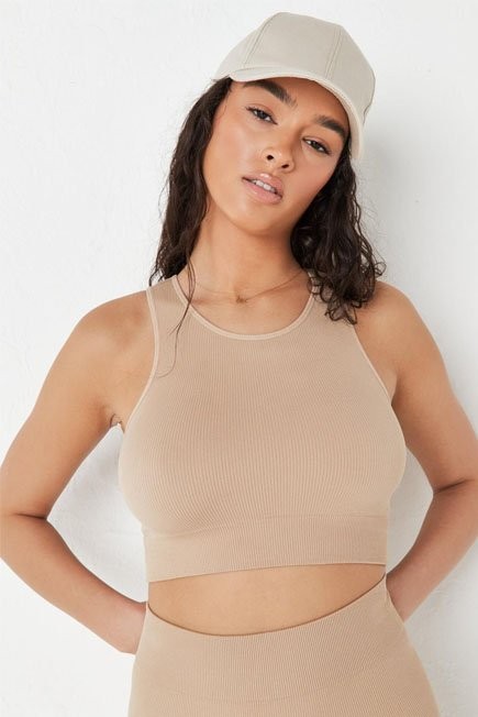 Missguided - Stone Stone Msgd Sports Seamless Rib Racer Neck Gym Crop Top