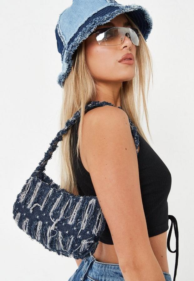 Blue Blue Patchwork Denim Bucket Hat, , large image number 1