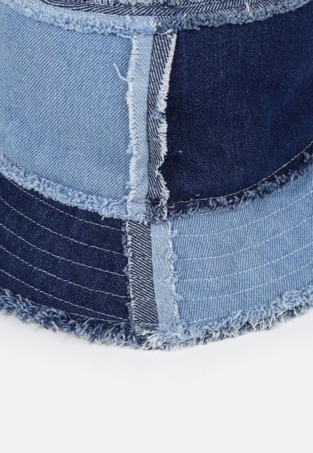Blue Blue Patchwork Denim Bucket Hat, , large image number 3