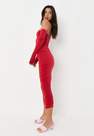 Missguided - Red Red Ruched Double Layer Slinky Bardot Midaxi Dress
