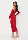 Missguided - Red Red Ruched Double Layer Slinky Bardot Midaxi Dress