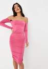 Missguided - Pink Ruched Double Layer Slinky Bardot Mini Dress