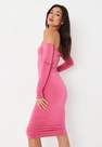 Missguided - Pink Pink Ruched Double Layer Slinky Bardot Mini Dress